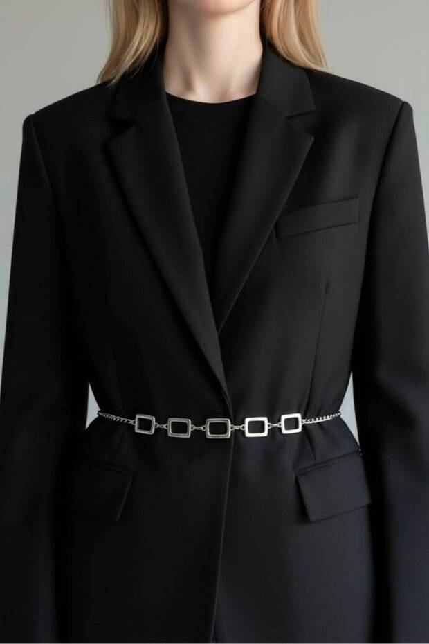Women's Belt with Chain Detail, Adjustable Belt with Gold/Silver Figures