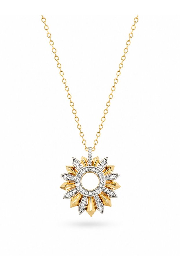 316L Steel Gold Color Chain Zircon Stone Mix Color Sun Model Women's Necklace