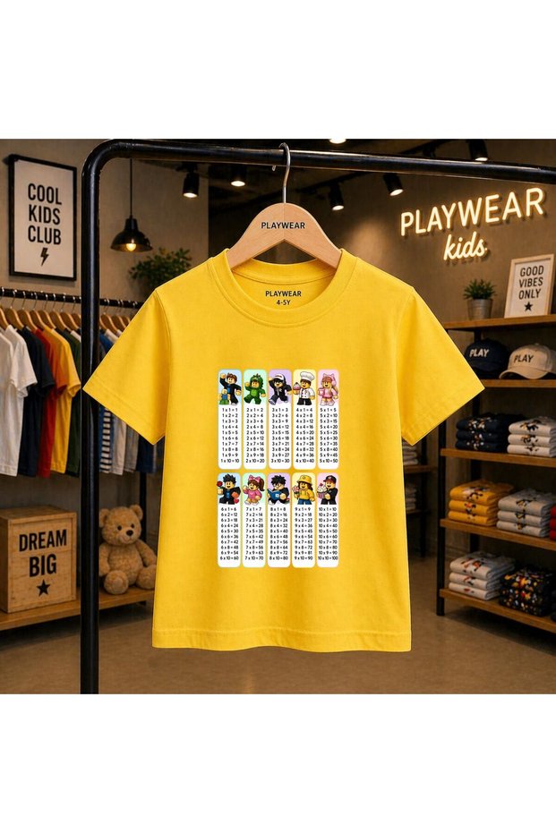 Multiplication Table Educational Children's Printed 100% Children's Unisex T-Shirt 5 6 -7 8-9 10 -11 12 Years Old
