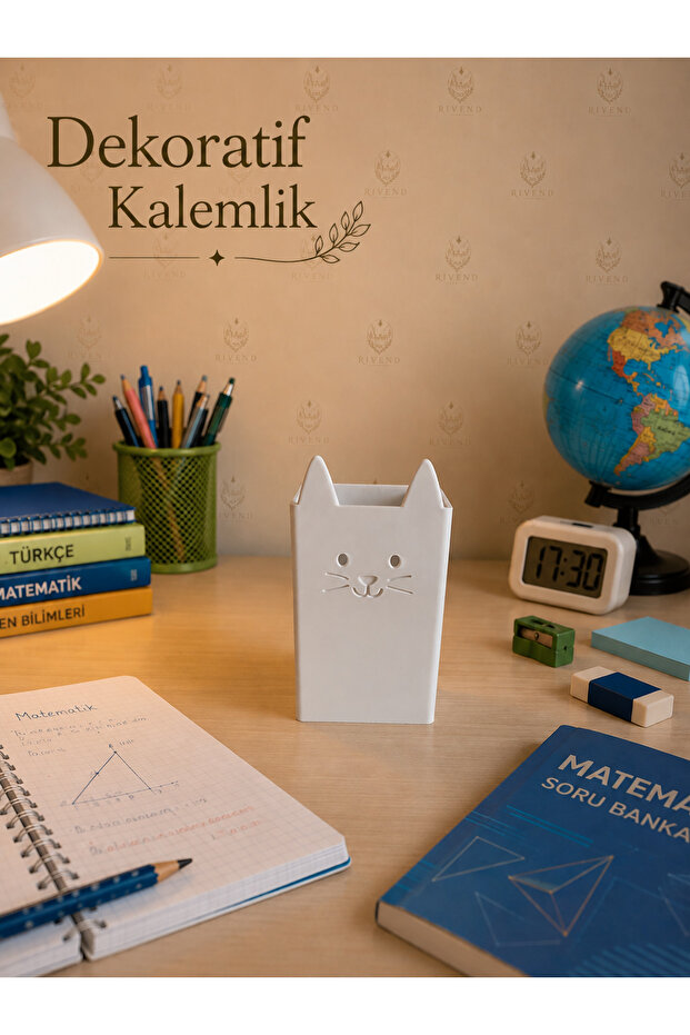 Pen Holder with Cat Figure | Desktop Pen Organizer | Office and Study Desk Organizer | Decorative Pencil Case