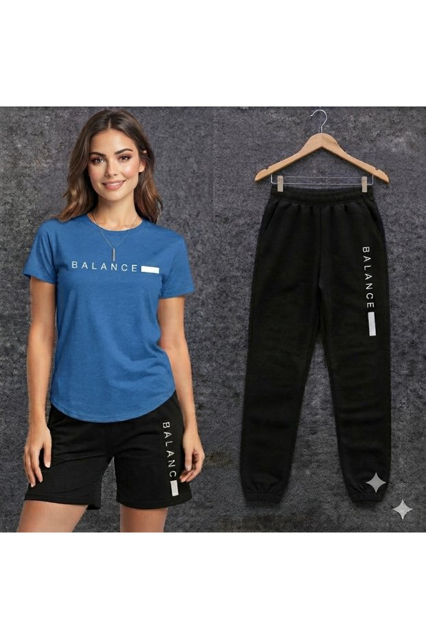 T-Shirt, Sweatpants, Shorts 3-Piece Combination Thin Summer Sweat-Absorbing Thin Balance Printed Women'S/Men's Unisex Model