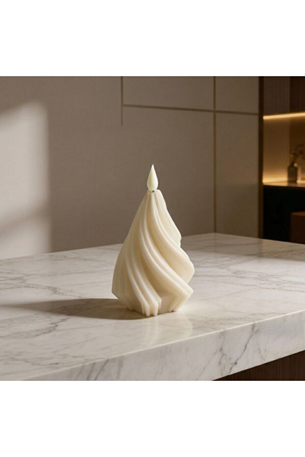New In Swirl Led Candle M 7X13Cm Ivory