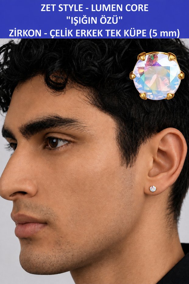 Zet Style Lumen Core - the Essence of Light - Shiny Zircon Stone Stainless Steel Single Men's Earring