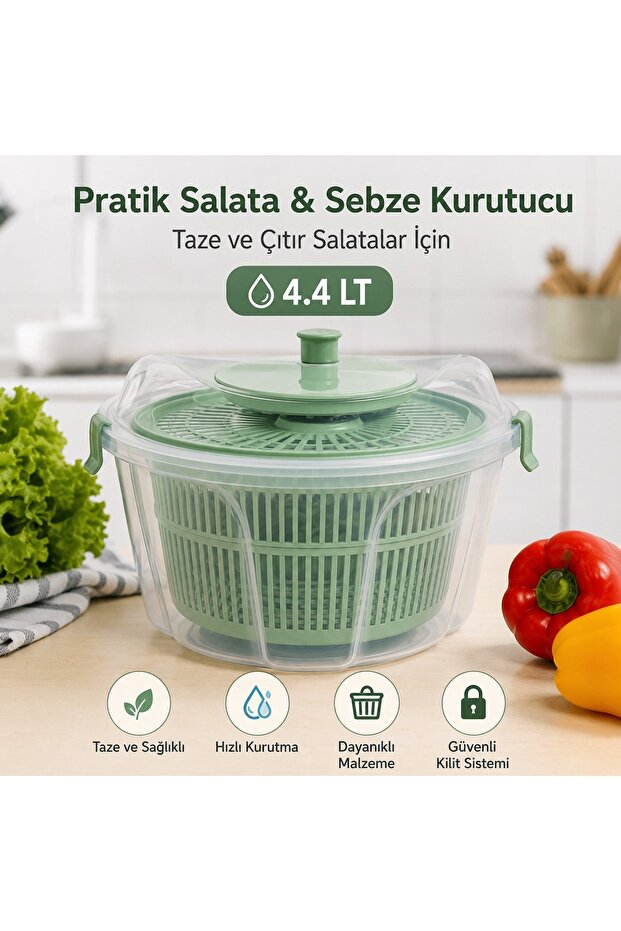 Evince Salad Dehydrator 4.4 Lt | Vegetable and Fruit Washing and Drying Apparatus Bpa Free