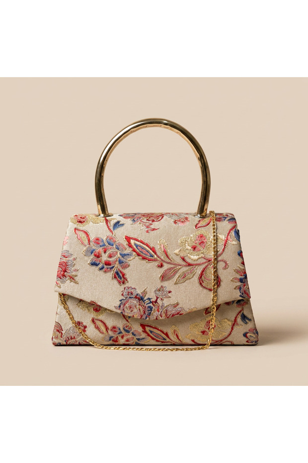 Valley Ethnic Pattern Glittery Shoulder Bag Beige