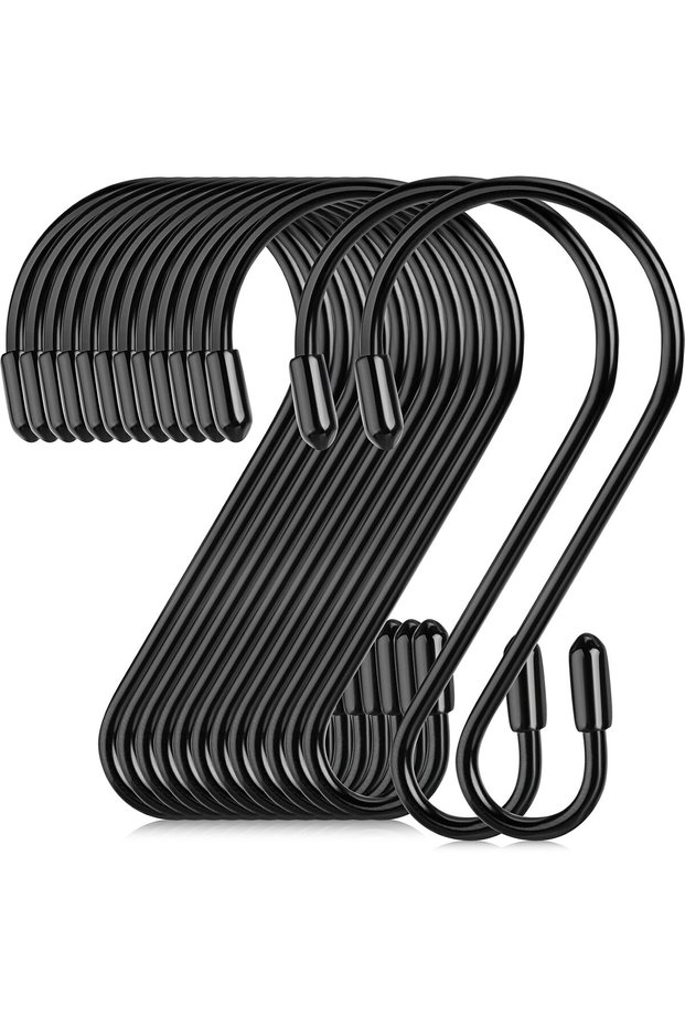 30 S-Hooks for Hanging 3.14-Inch Heavy-Duty Metal Curtain Hooks Pan Pot Rack Hooks Cups Bags Jeans Towels Black