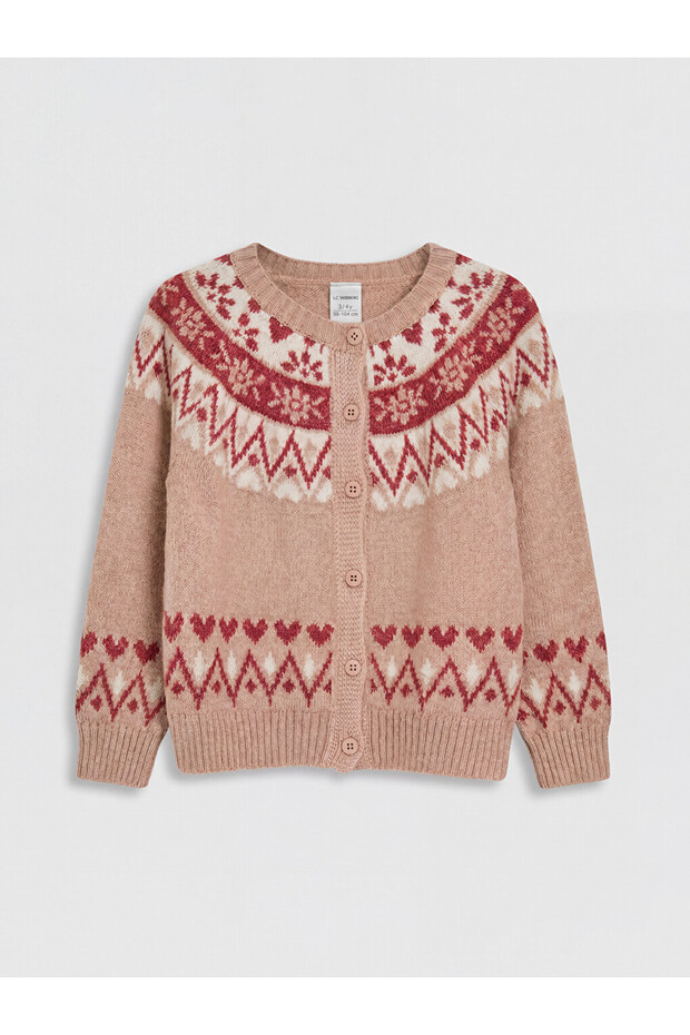 Özmarka New Season Pink Crew Neck Girls' Knitwear Cardigan