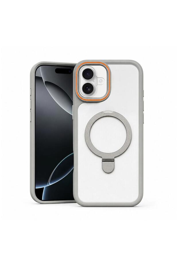Apple iPhone 16 Plus Compatible Case with Magring Stand Silicone Case Gray