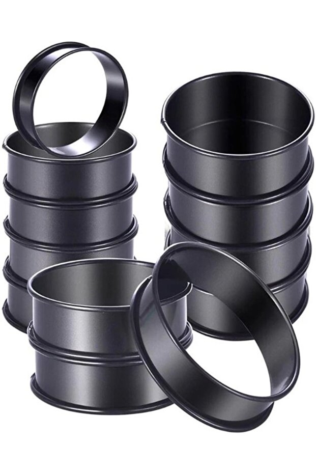 12-Piece 10.5x2.5 cm Black Stainless Steel Mousse Cake Ring Set