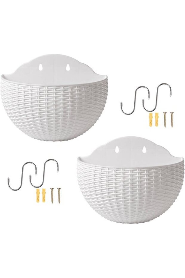 2pc Semi-Circle Imitation Rattan Wall Hanging Outdoor Flower Pots with Hooks