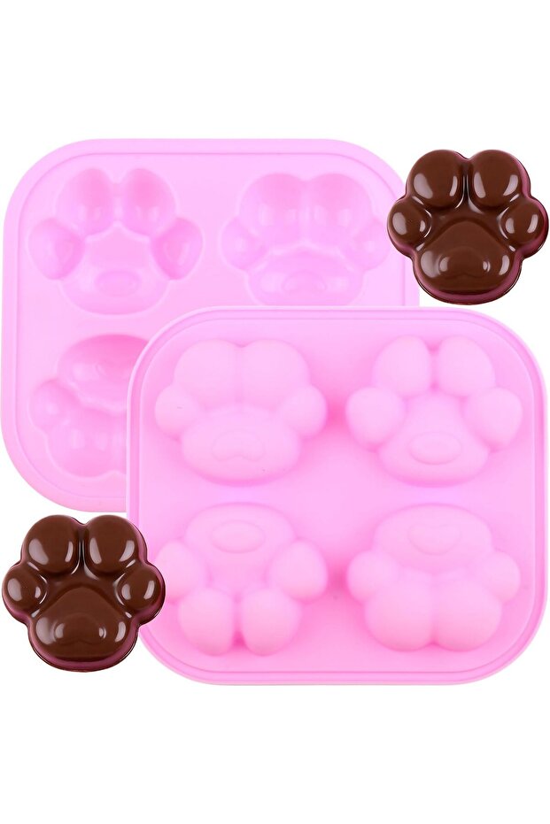 4-hole cat paw print silicone chocolate mold, for decorating candies, chocolates, and cakes, 2-pack.