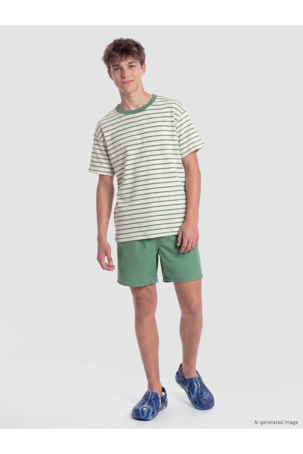 Two Mt Shop Quality Lcw Kids Green Elastic Waist Boys' Swim Shorts