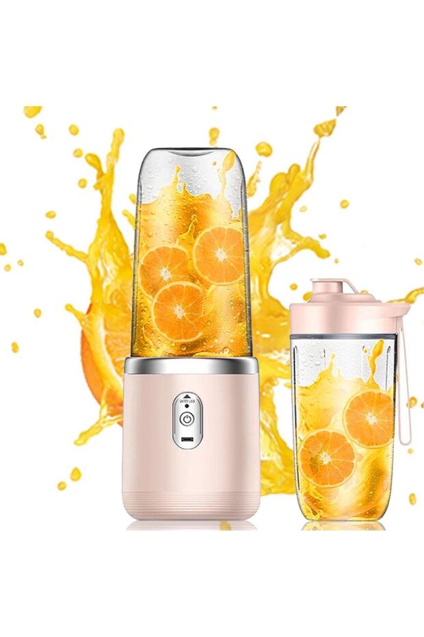 Portable blender with two mixing cups, 400ml portable electric blender, cordless design, mini blender, pink.