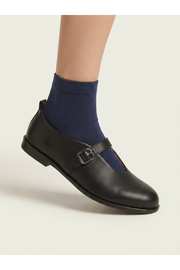 Genuine Leather Strapped Buckle Ballerina Women's Shoes
