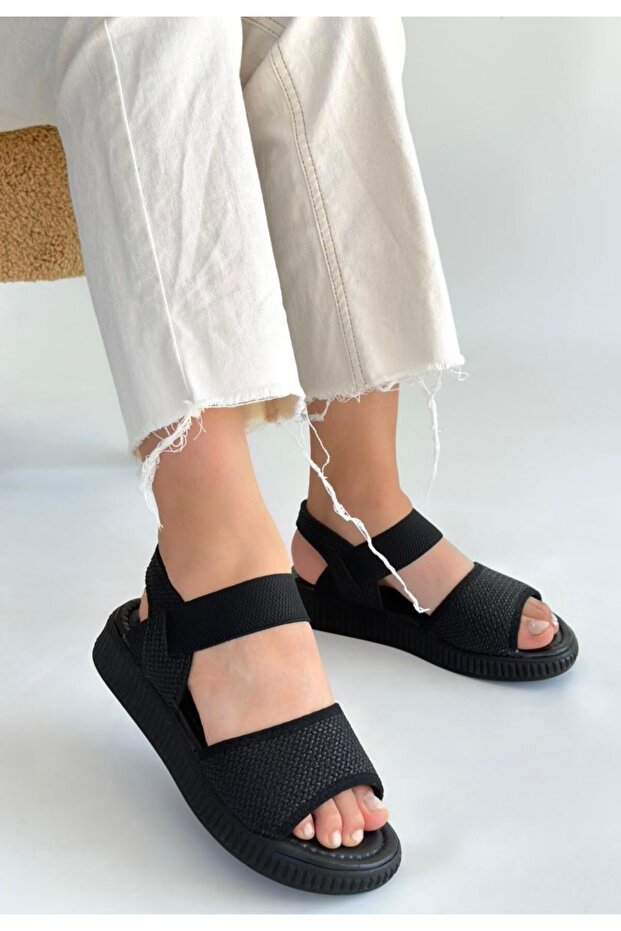 Jake Black Straw Skin Sandals