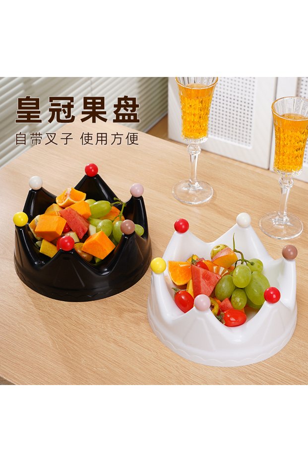 Light Luxury Crown Fruit Plate with 20pcs Disposable Forks, Modern Simple Plastic Snack Candy Storage Tray, High‑End Home Living Room Coffee Table Decoration