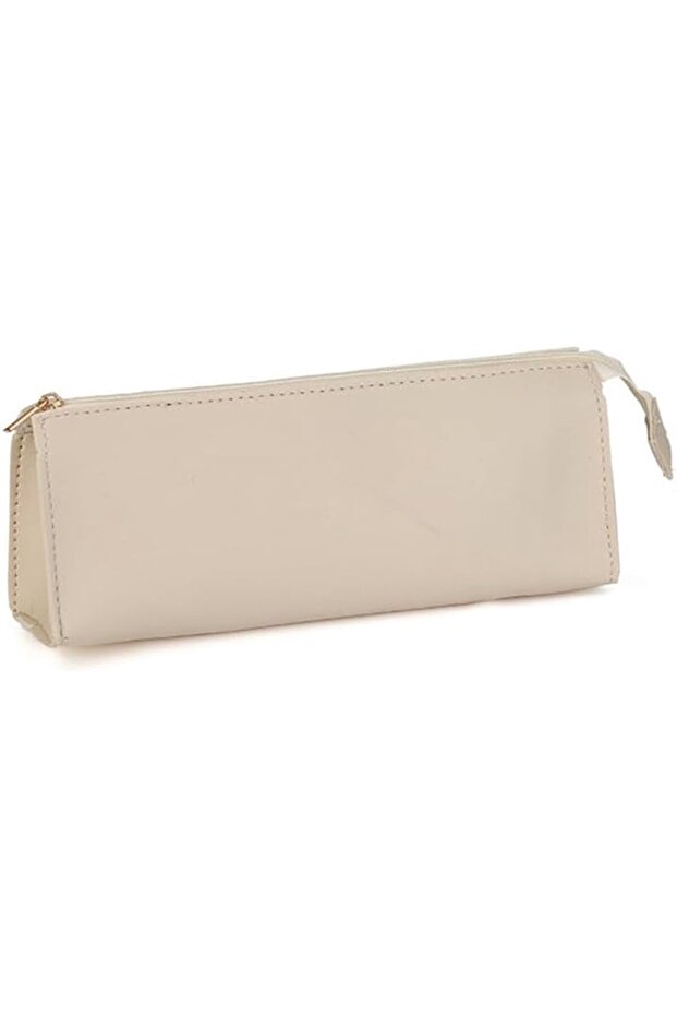 Pencil case, cosmetic/office supply box, small PU leather bag, office supply box, zippered pouch for pens, pencils, and markers (off-white)