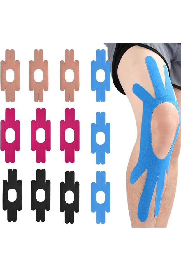 12-pack of knee kinesiology tape, pre-cut waterproof elastic tape, suitable for knees, shoulders, ankles, and wrists.