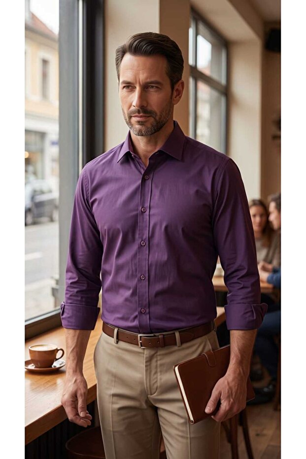 Plain Long Sleeve Lycra Men's Shirt