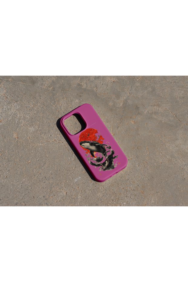 iPhone 13 Pro Max Compatible Whale Japanese Design Velvet Inner Surface Silicone Coating Shock Protection Lasnman Phone Case