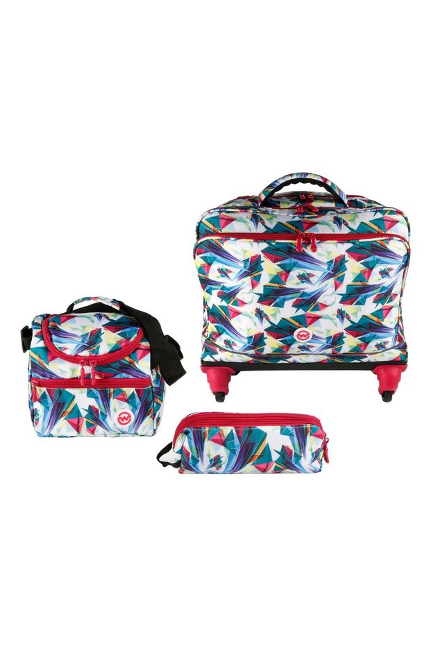 Classy Printed 4Wheel School Trolley+Lunch Bag+Pencil Case 1924 20inch Assorted Color