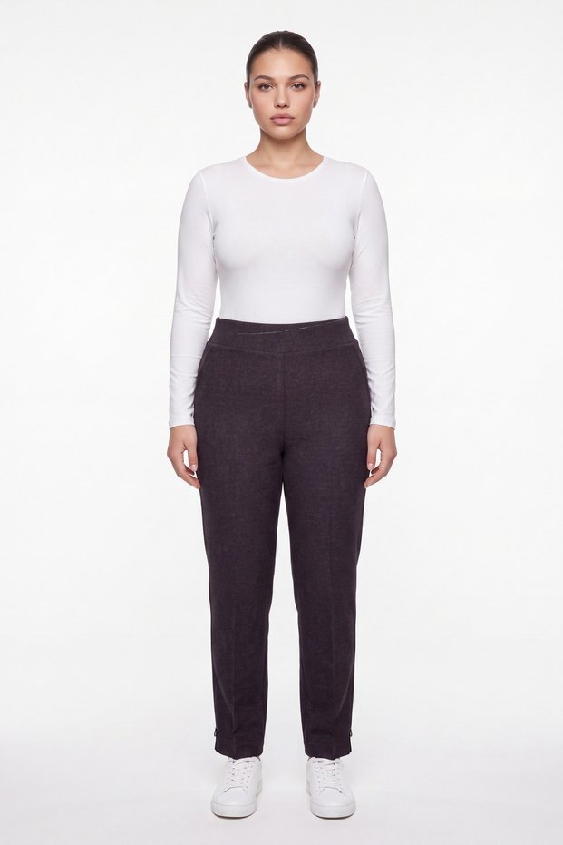 Women's Burgundy Winter High-Waisted Trousers with Stone Detail on the Cuffs and Waist
