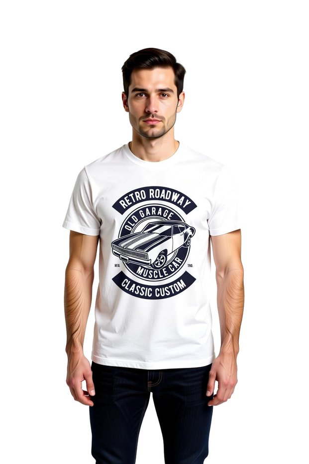 Men's Classic Muscle Car Printed Short Sleeve T-Shirt Retro Garage Pattern Relaxed Fit Casual Modern