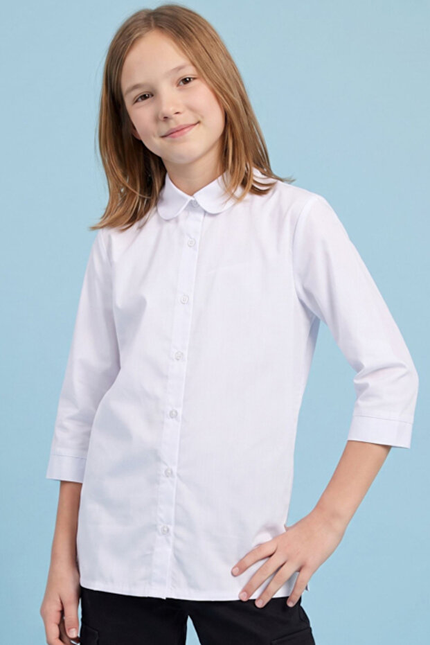 Solid Shirt with Classic Collar and Long Sleeves