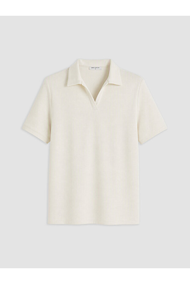 Beige Polo Collar Soft Touch Women's T-Shirt
