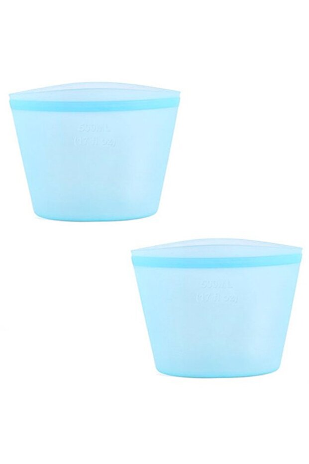 Two-pack of blue silicone food storage bags