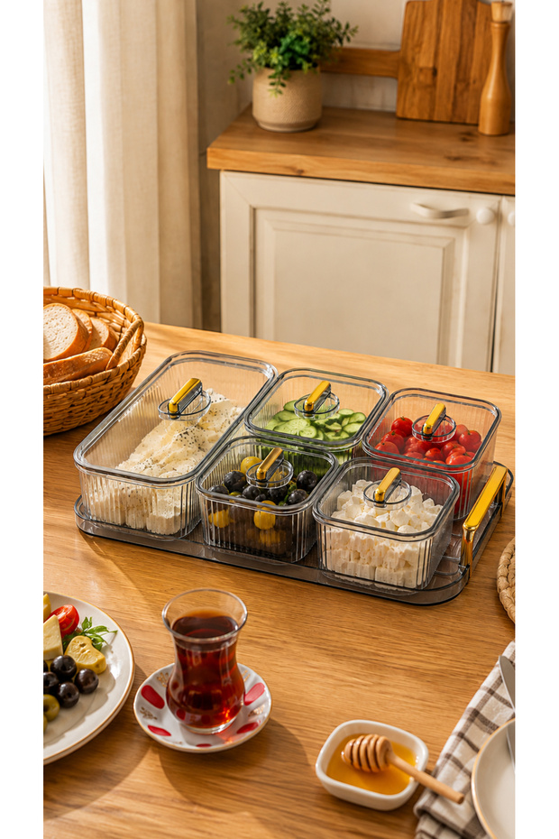 5-Piece Breakfast Set with Tray - Snack Bowl Set - Breakfast Set with Lid - Black Transparent Container with Tray - Bowl with Tray and Lid