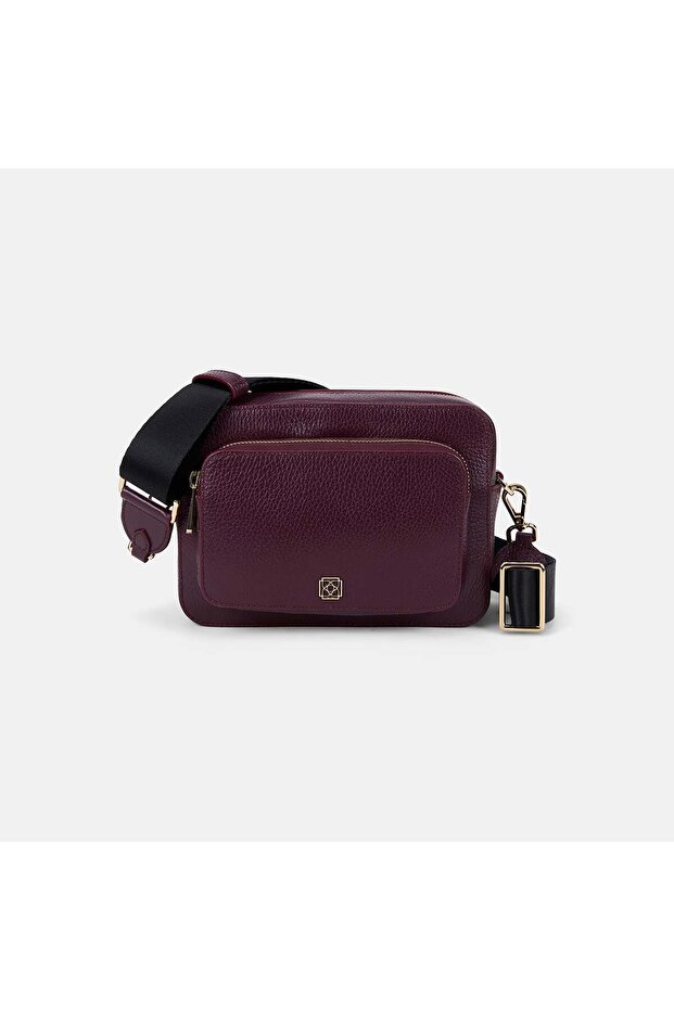 Women's Burgundy Leather Camera Bag with Shoulder Strap