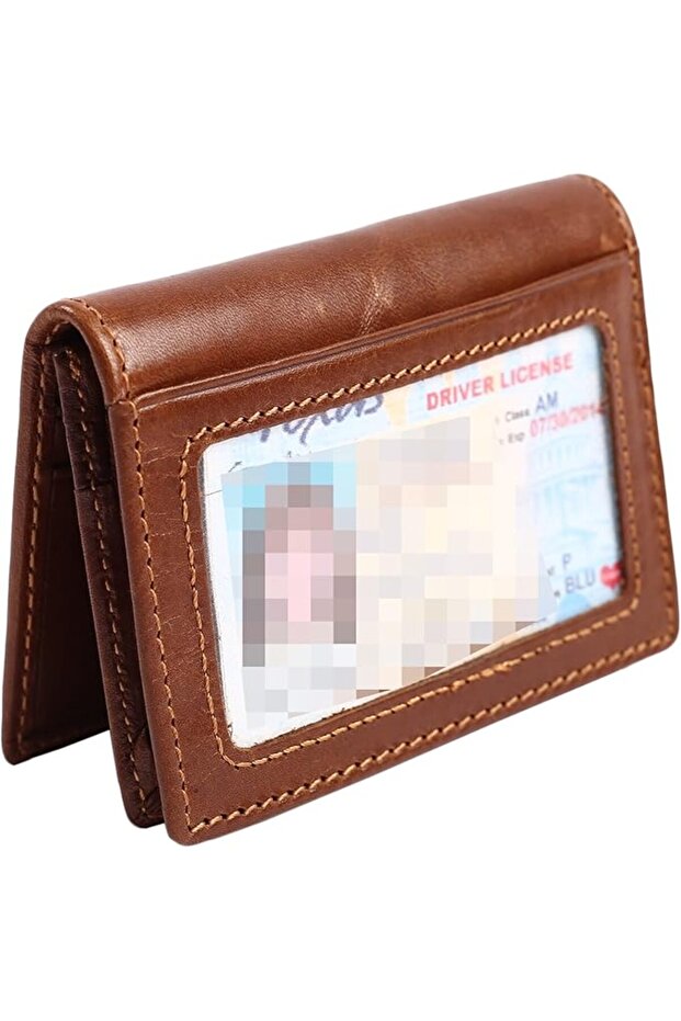 محفظة رجالية نحيفة RFID للجيب الأمامي من الجلد الطبيعي ثنائية الطي لحمل الهوية/البطاقات