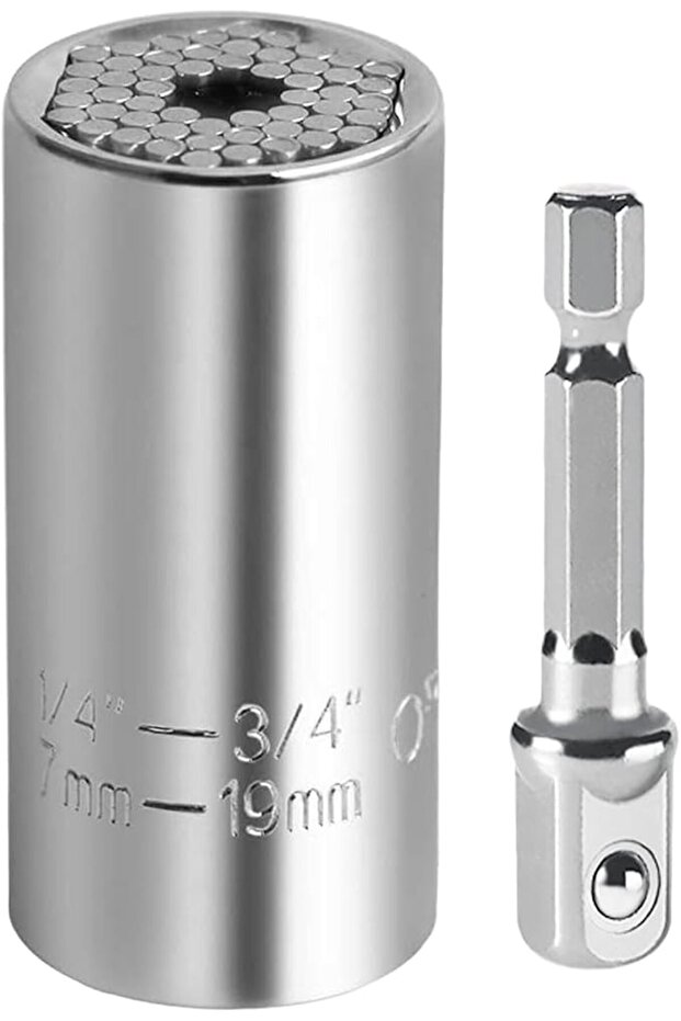 Universal Socket Set (7-19mm), Multi-Function Universal Socket Tool with Drill Adapter Unscrew Any B - 1