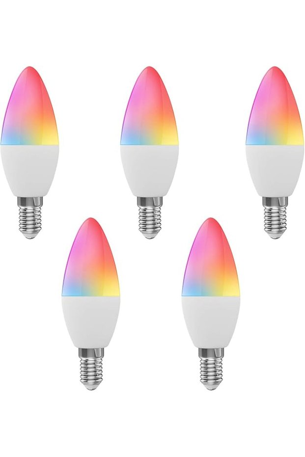 مصباح LED ذكي بتقنية واي فاي - 5 قطع بقوة 5 واط E14 قابل للتعتيم متعدد الألوان، يمكن التحكم به عبر تطبيق الهاتف