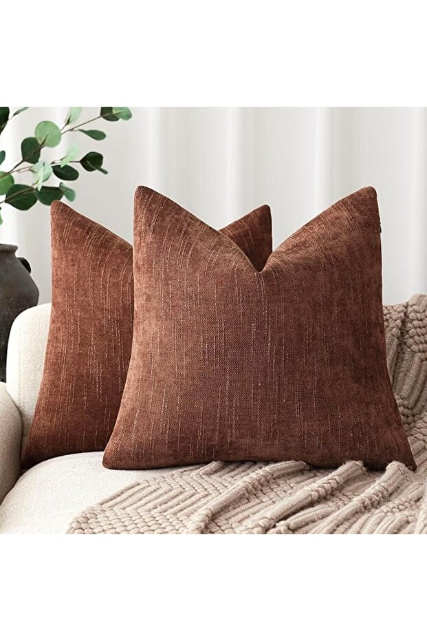 Pack of 2 Soft Textured Throw Decorative Pillow Covers Square Accent Solid Cushion Cover