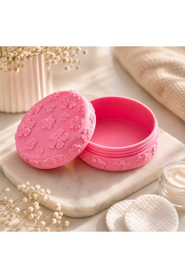 Floral Patterned Lid Cotton Pad and Cream Storage Box – Makeup Organizer Bathroom Organizer