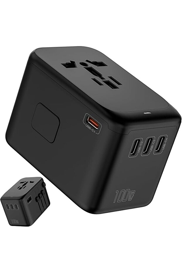 محول سفر عالمي من نيكومي، 45 واط PD، 4 منافذ USB-A و1 منفذ USB-C، مآخذ تيار متردد متعددة، محول لـ 20 دولة