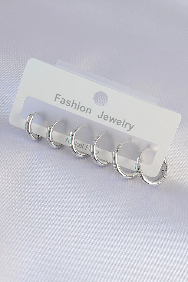 Brass Silver Color Oval Earring Set