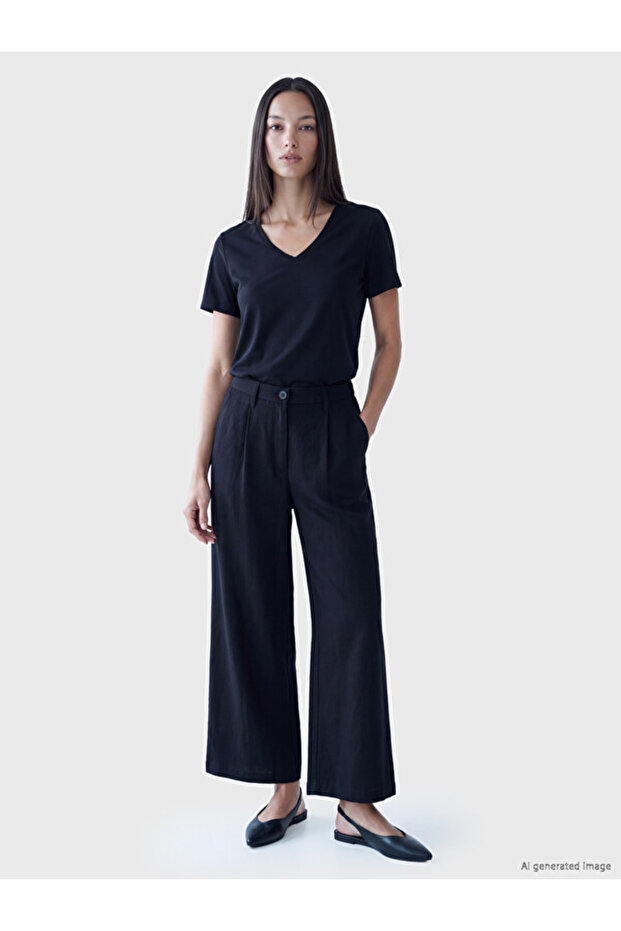 Quality Pieces from Çelebi Store Women's Fabric Pants with Pleats and Drawstring Waist