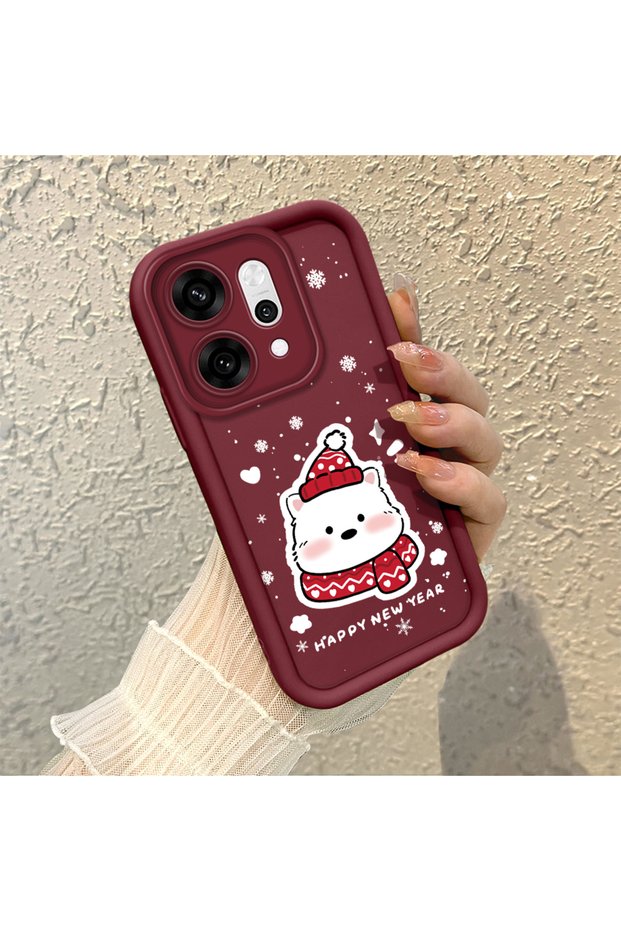 Oppo Reno14 Pro Compatible Winter-Themed Snow Bear Snowflake Patterned Silicone Case