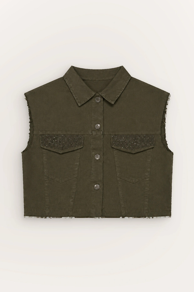 9-15 Years Paris Premium Girls' Vest-Khaki