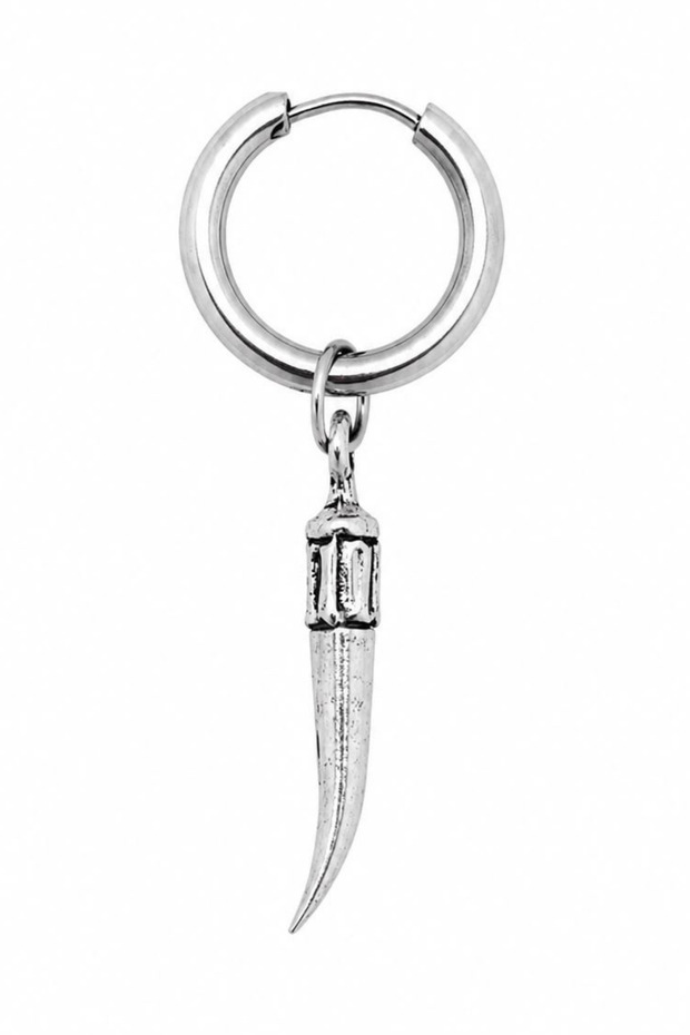 Unisex Silver Color Steel Dangle Authentic Wolf Tooth Figured Hoop Earrings 1 Piece