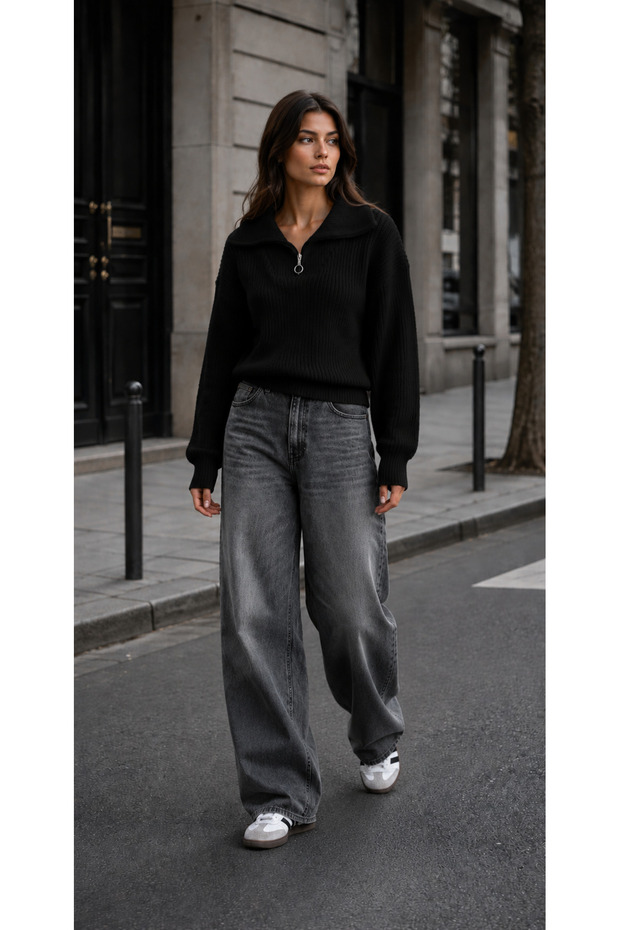 Women's Zippered Turtleneck Knit Sweater