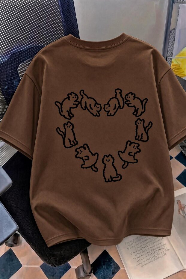 Cat Heart Pattern Oversize/Relaxed Cut Short Sleeve T-Shirt