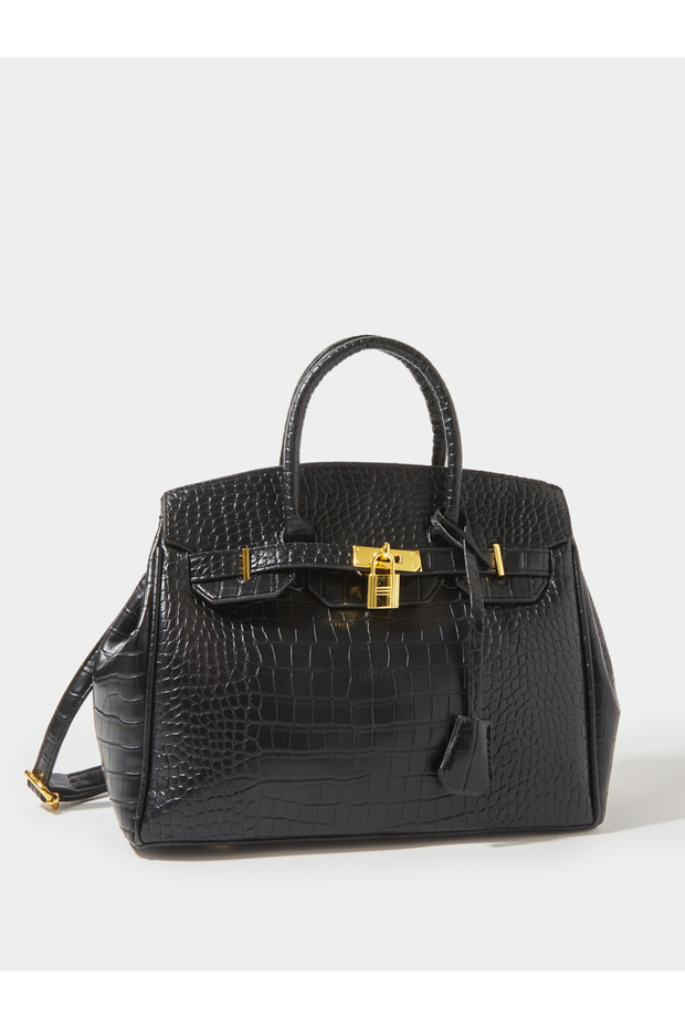 Dual Strap Handle Bag with Lock Accent