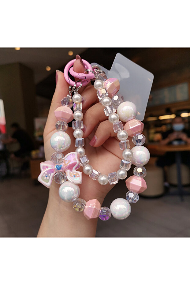 A1 Mobile Phone Lanyard Short Style Wrist Strap Bow Knot Handmade Beaded Bracelet Pendant Lanyard An