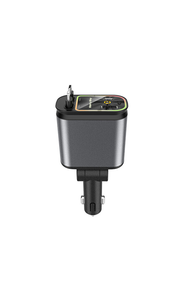 iOS and Type-C Car Plug W&O 66W Fast Car Charger with Starlight (Red) , Retractable Car Charger, 2