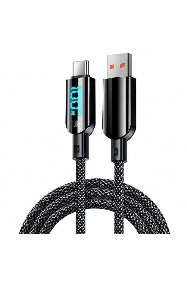 1.2m USB A to USB C USB C Fast Charging Cable, 100W/60W LED Digital Display Braided Charger Cord, US