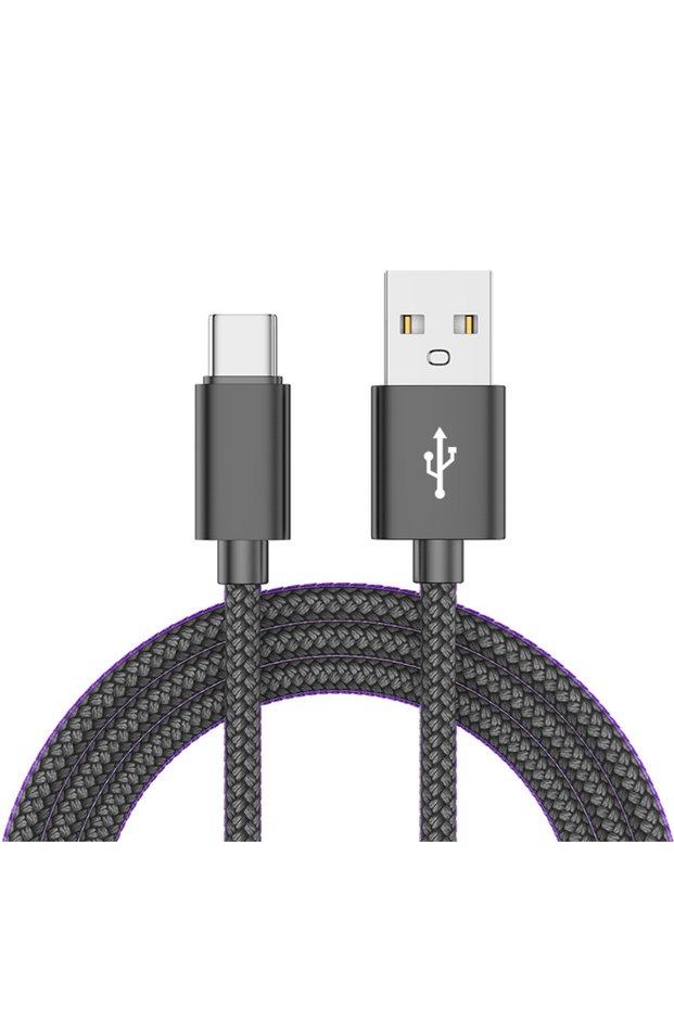 2m BK Nylon Data Cable Fast Charger USB A to Type C Charging Cable For Huawei Samsung Android Phone
